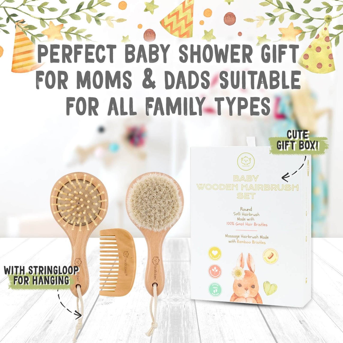 KeaBabies Baby Round Hair Brush and Comb Set