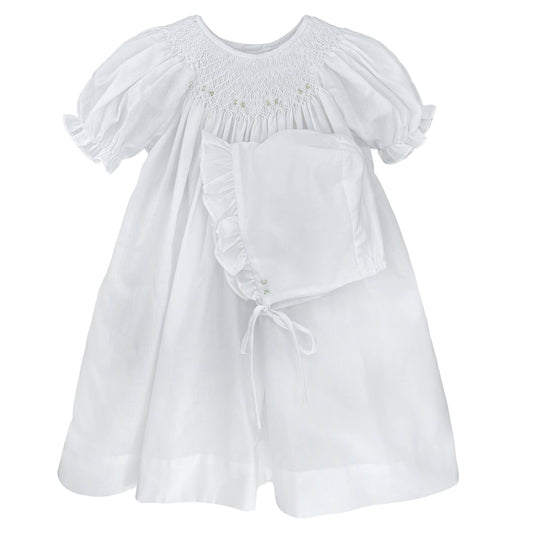 Smocked Daygown with Raglan Embroidery: 3 Month / White