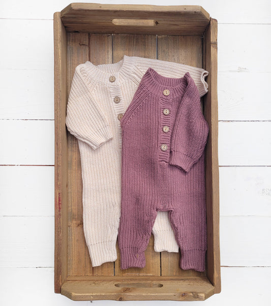 Baby Knit romper Button front Jumpsuit Harper w/ zipper