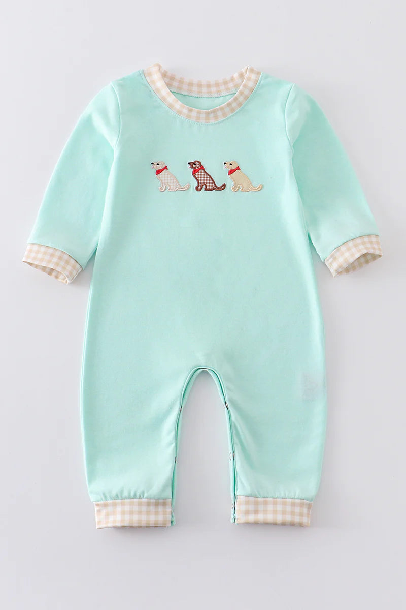 Mint dog applique boy romper