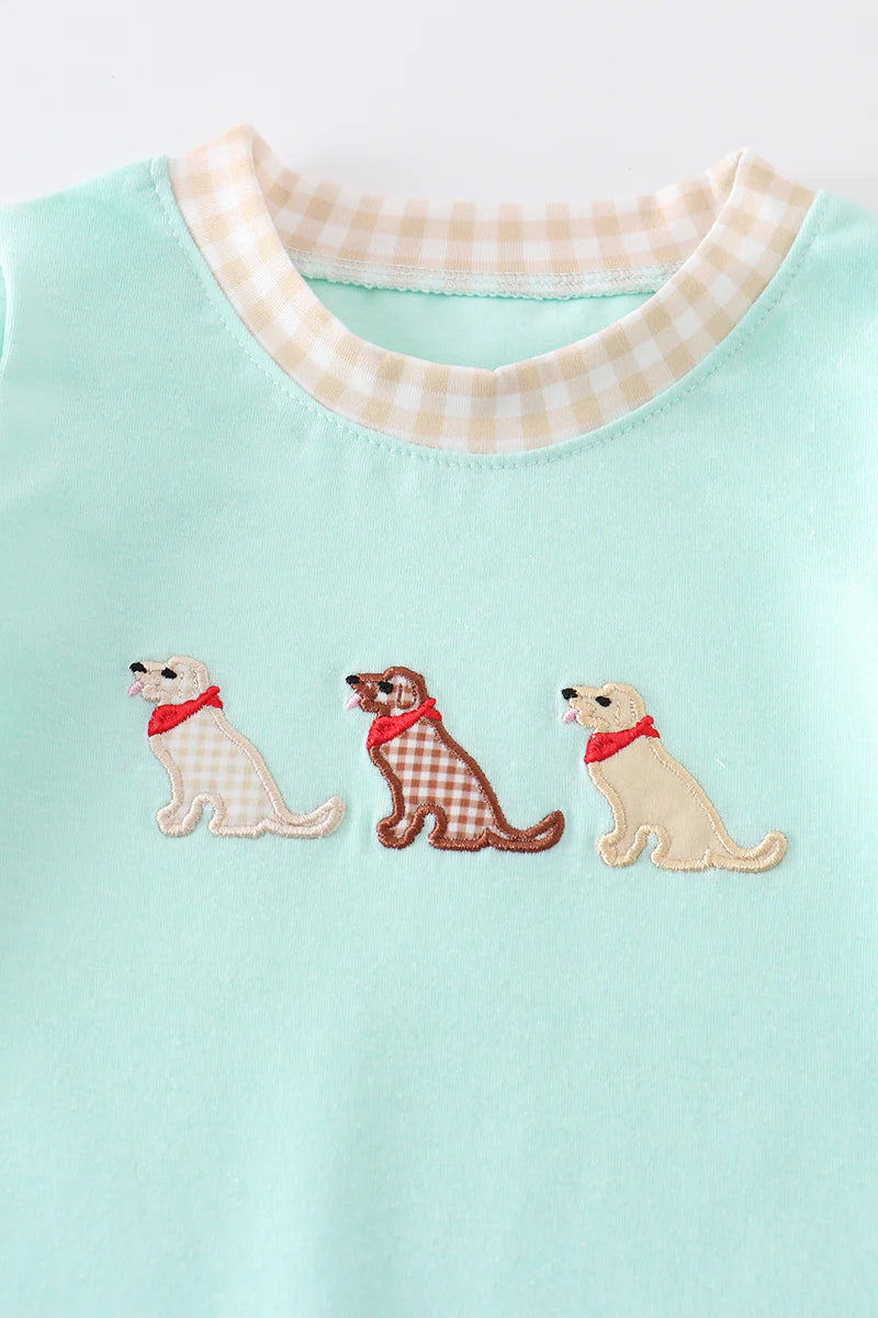 Mint dog applique boy romper