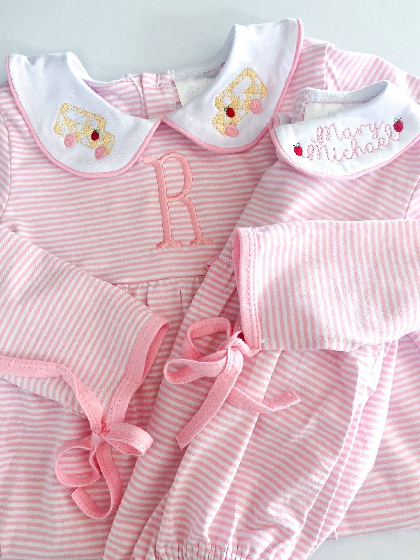 Long Sleeve Pink Stripe Peter Pan Collar Bubble: 12M