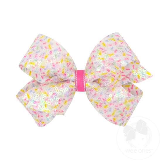 Wee Ones Medium Colorful Confetti Printed Sequin Grosgrain Hair Bow