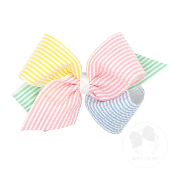 Wee Ones King Color Block Seersucker and Grosgrain Overlay Hair Bow