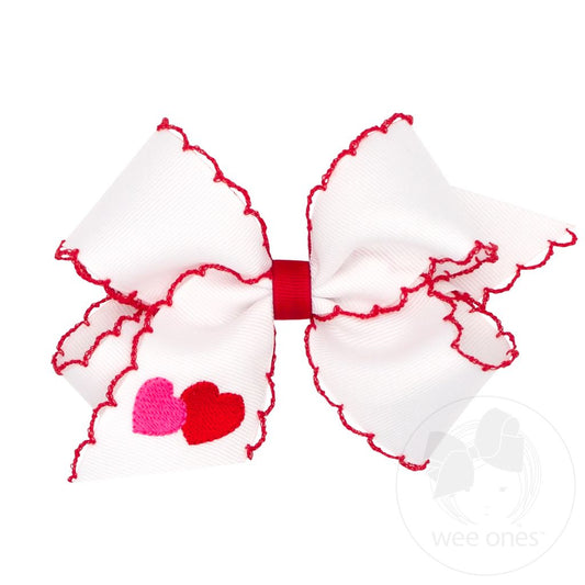 Wee Ones Medium Valentine Heart Embroidered Grosgrain Hair Bow with Moonstitch Edge