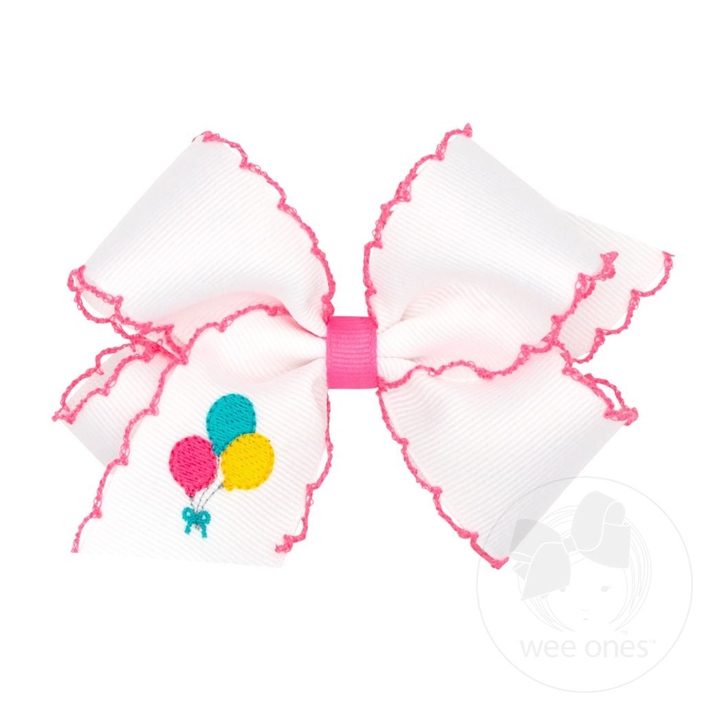 Wee Ones Medium Birthday-themed Grosgrain Hairbow with Moonstitch Edge