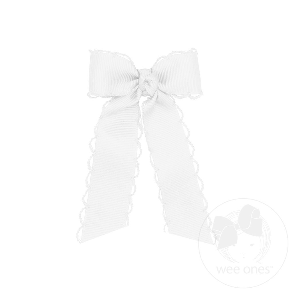 Wee Ones Tiny Grosgrain Bowtie with Matching Moonstitch Edge, Knot Wrap and Streamer Tails