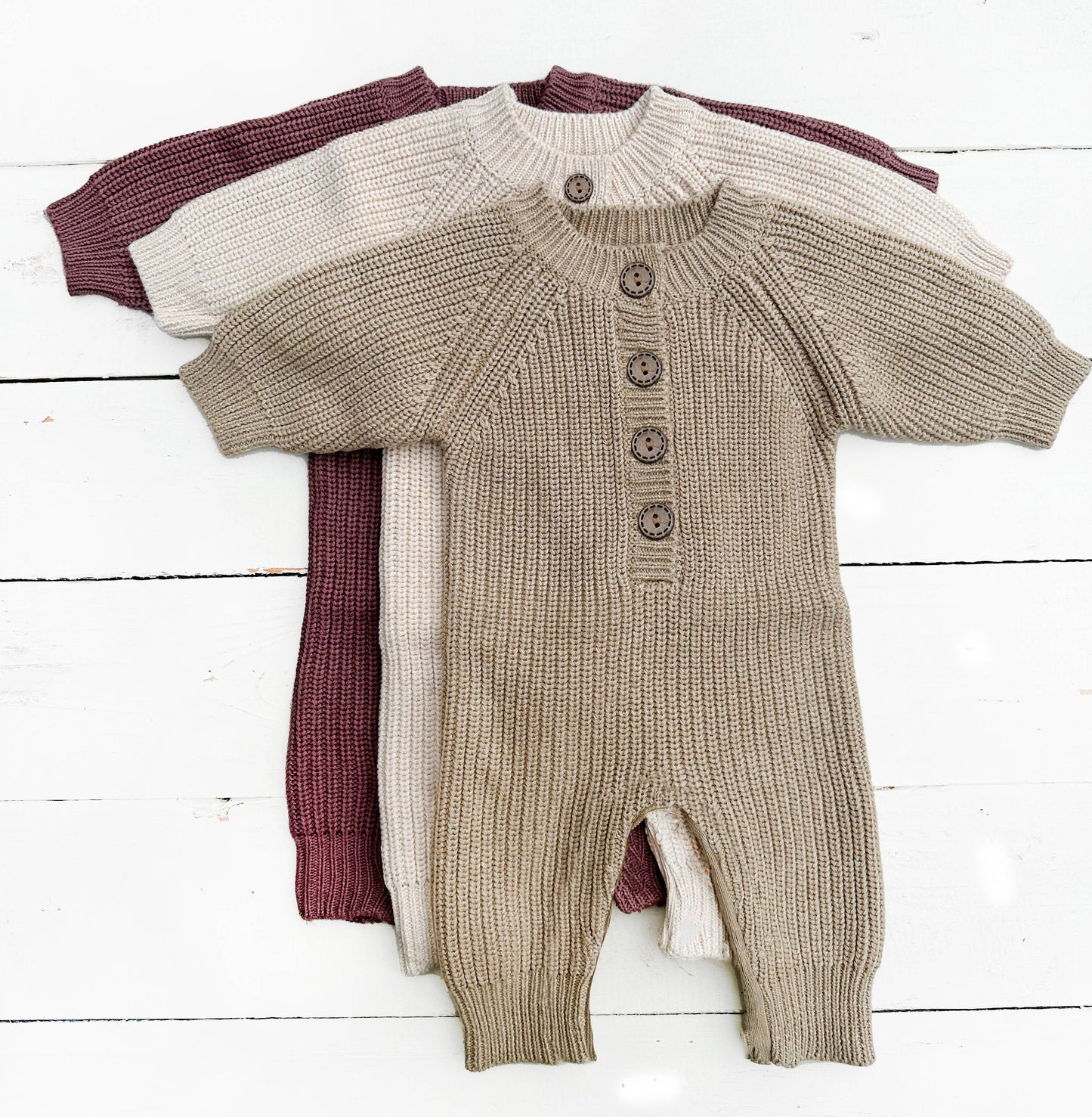 Baby Knit romper Button front Jumpsuit Harper w/ zipper