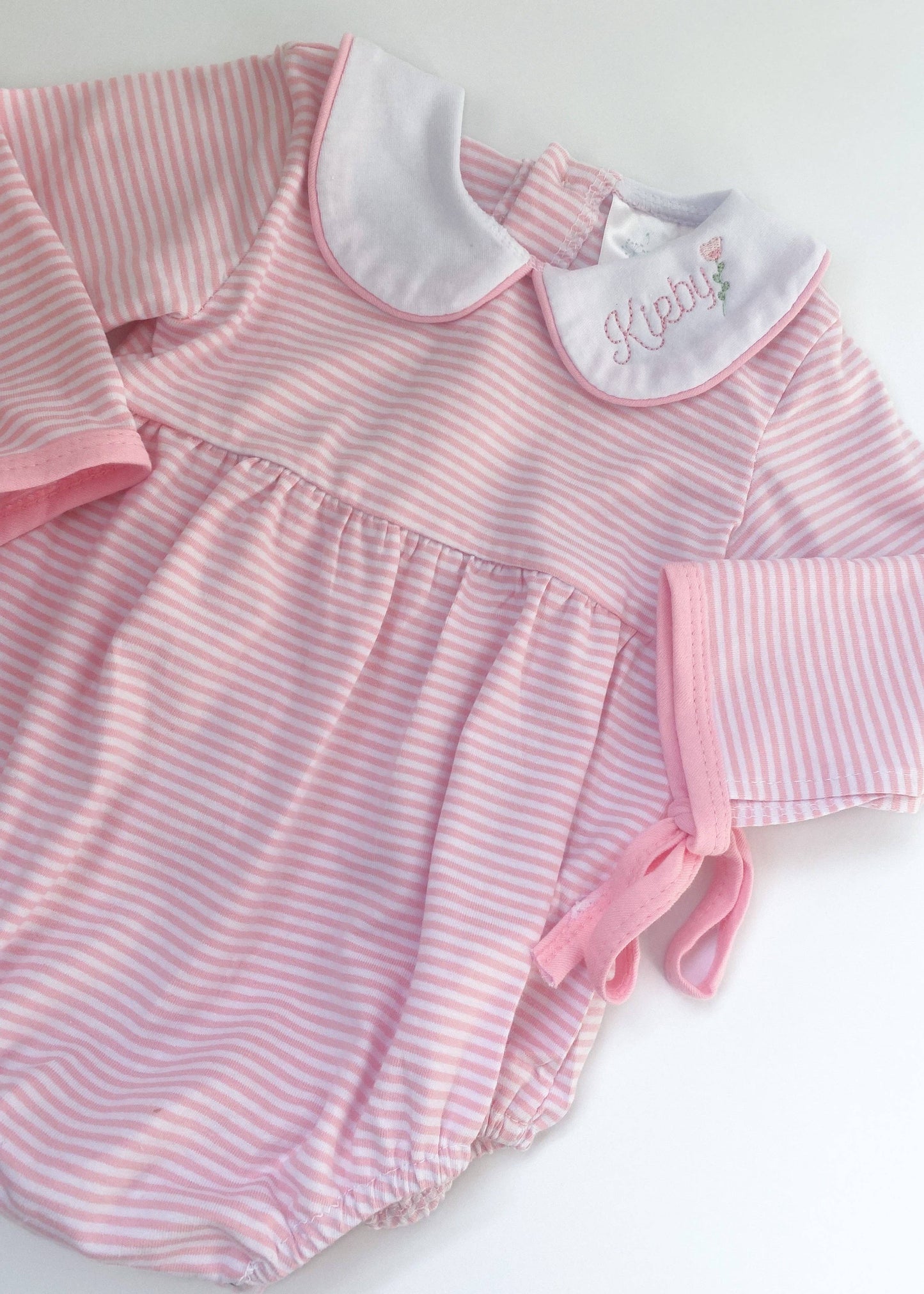 Long Sleeve Pink Stripe Peter Pan Collar Bubble: 12M