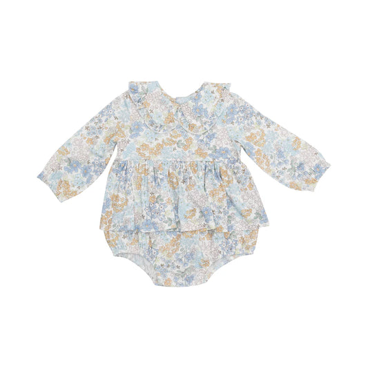 Ruffled Peter Pan Collar Bubble w/ Skirt, Edith's Floral