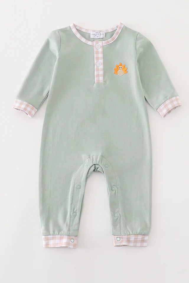 Green turkey embroidery boy romper