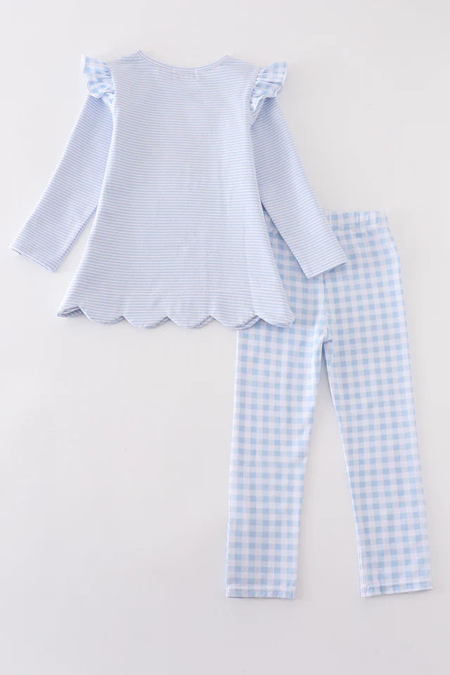 Blue turkey embroidery stripe girl set