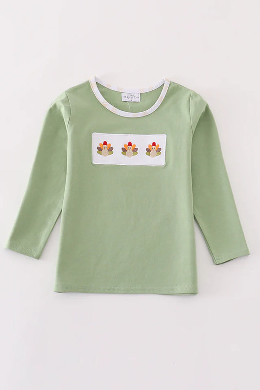 Green turkey embroidery boy top