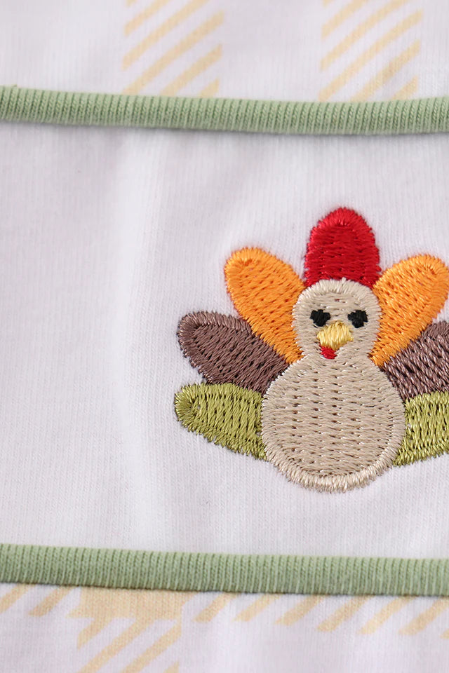 Green turkey embroidery plaid girl bubble