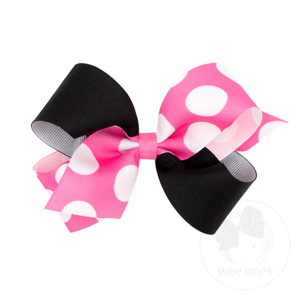 Wee Ones Medium Two-Tone Solid and Huge Dot Printed Grosgrain Hair Bow