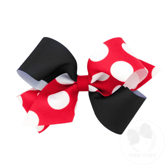 Wee Ones Medium Two-Tone Solid and Huge Dot Printed Grosgrain Hair Bow