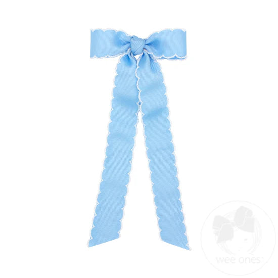 Wee Ones Tiny Grosgrain Bowtie with Matching Moonstitch Edge, Knot Wrap and Streamer Tails