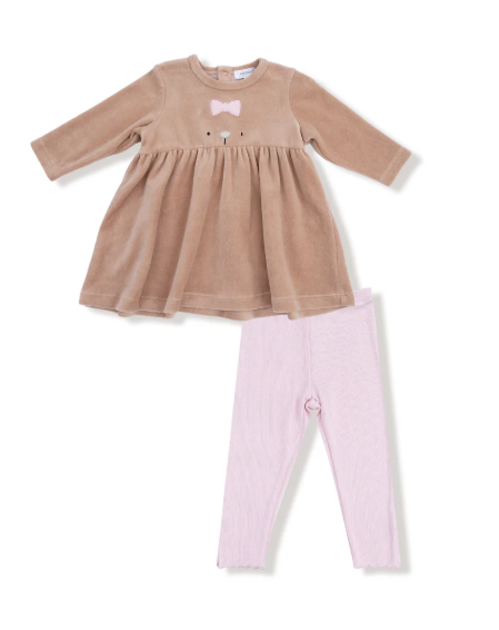Angel Dear Velour Teddy Bear Long Sleeve Dress + Legging