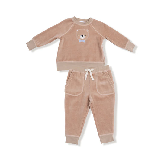 Angel Dear Velour Teddy Bear Raglan Sweatshirt + Jogger Set