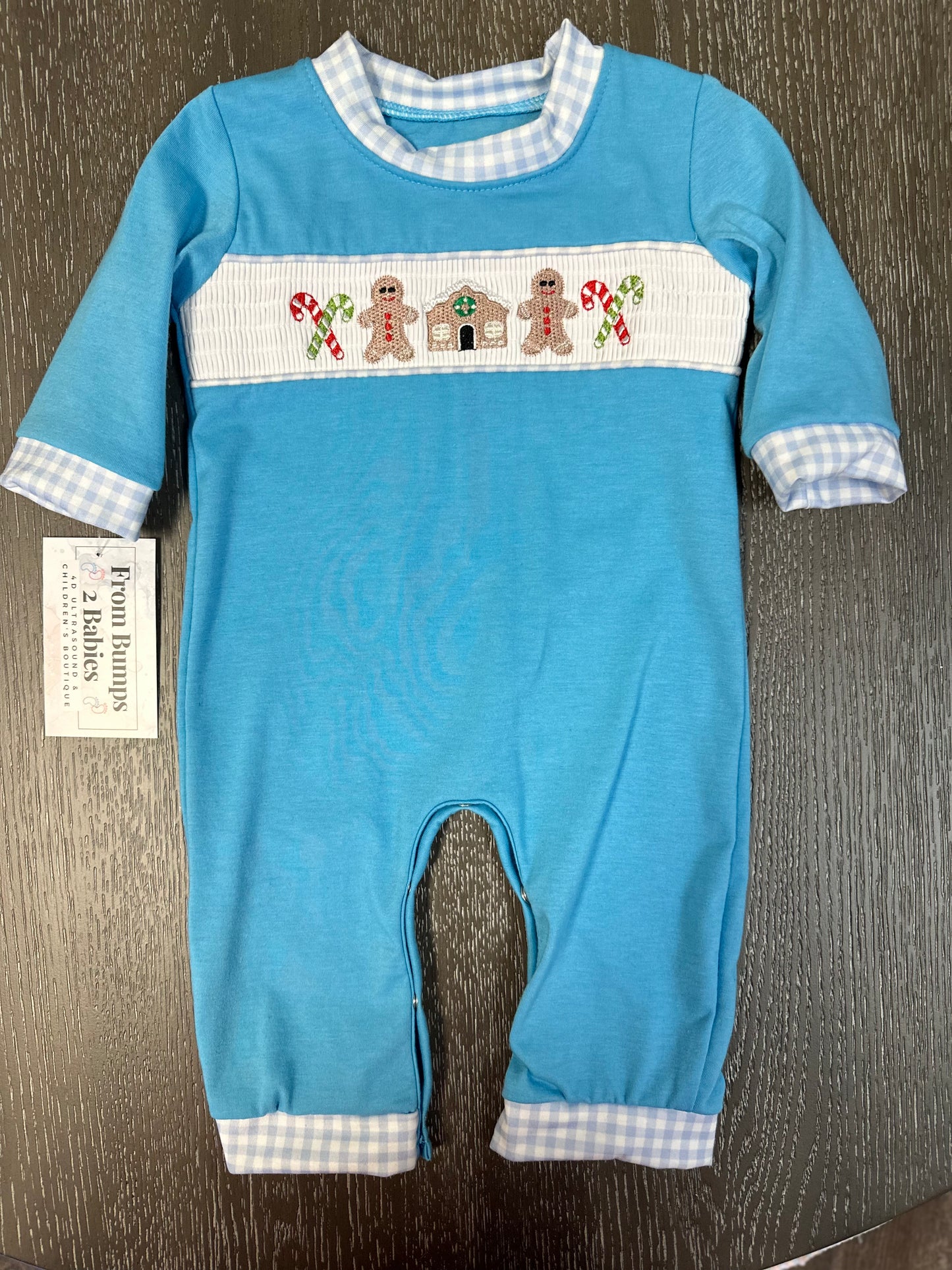 Gingerbread Smocked Boy Romper