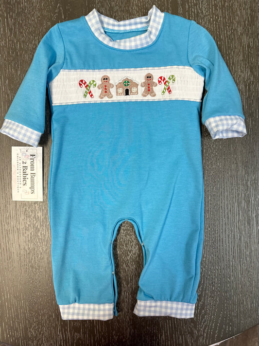 Gingerbread Smocked Boy Romper