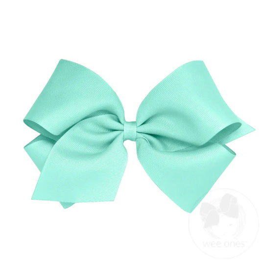 Wee Ones New Aqua Medium Classic Grosgrain Hair Bow (Plain Wrap)