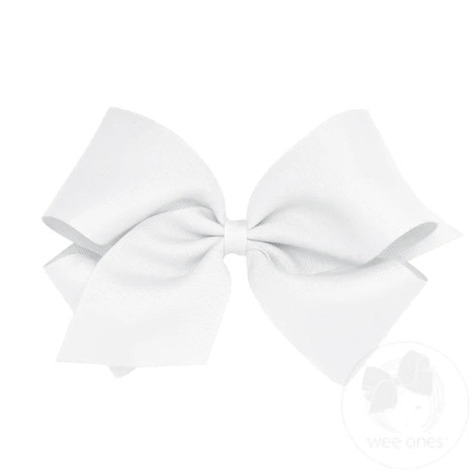 Wee Ones White Medium Classic Grosgrain Hair Bow (Plain Wrap)