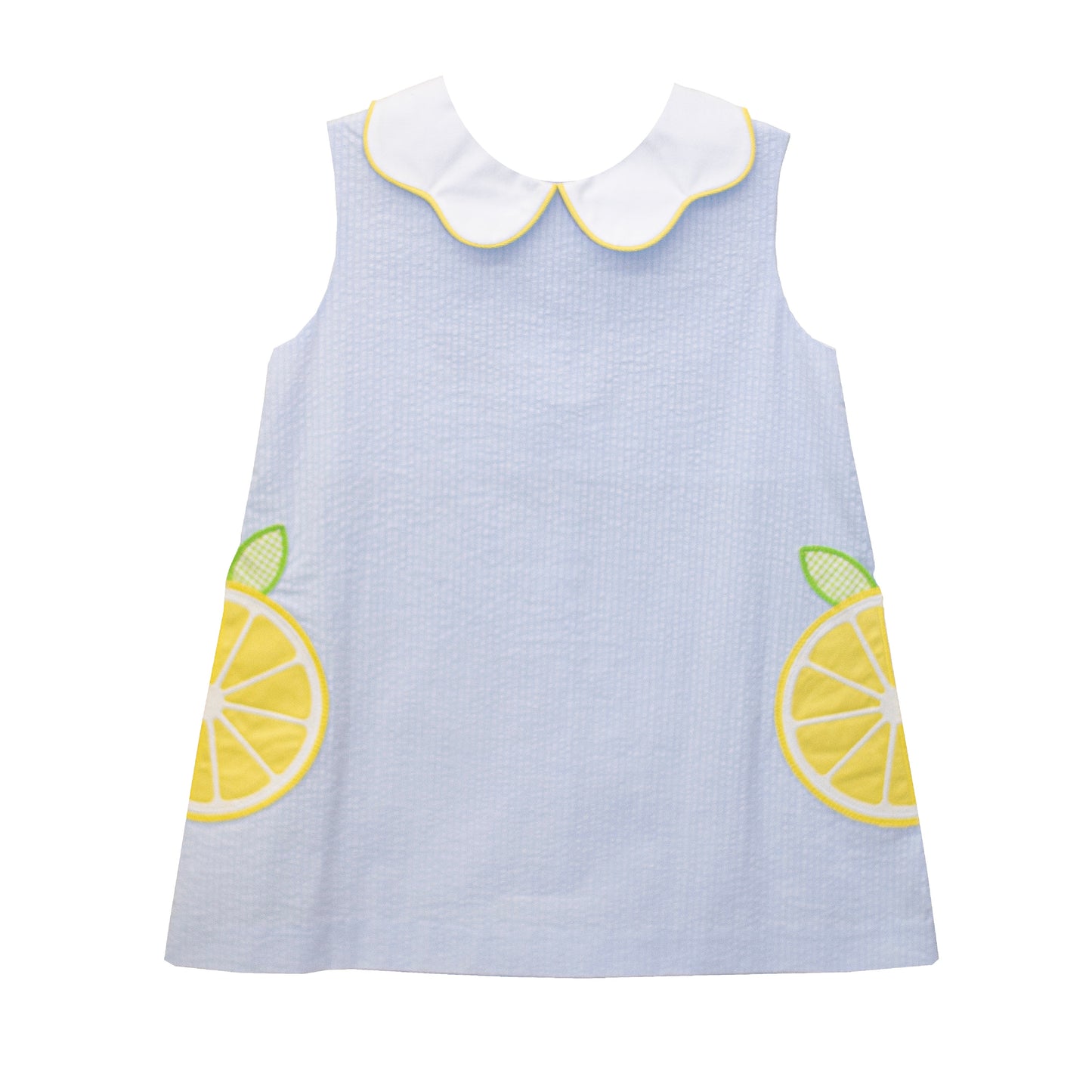 Zuccini Lemon Bryar Dress on Light Blue Seersucker