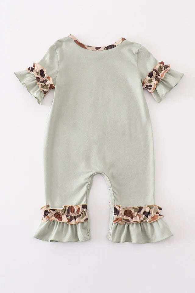 Green camouflage deer applique girl romper