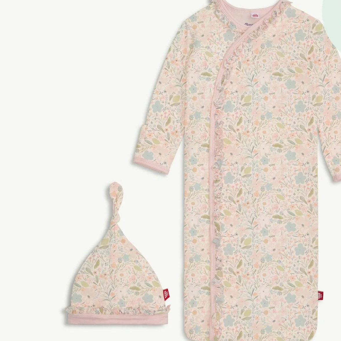 Magnetic me charlotte modal magnetic cozy sleeper gown + hat set with ruffles