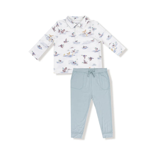 Angel Dear Migrating Mallards Long Sleeve Polo Shirt with Bamboo Jogger