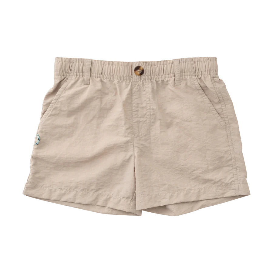 Prodoh Boy's Outrigger Performance Short in Classic Ancient Scroll Khaki