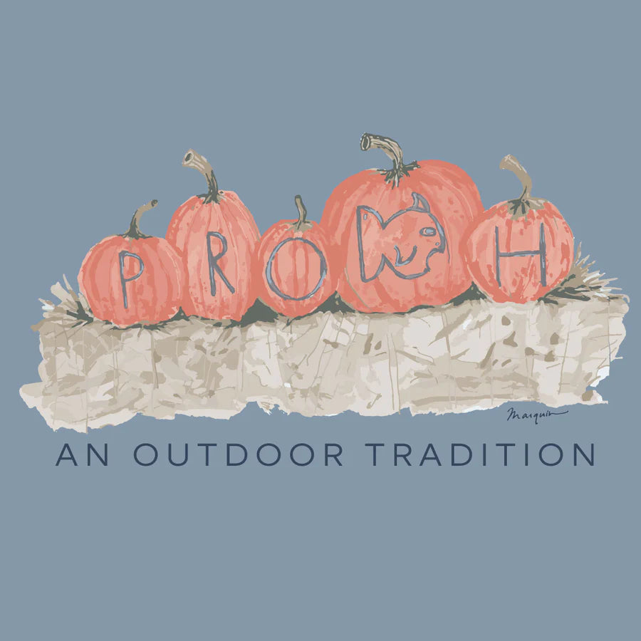 Prodoh Kid's Long Sleeve Cotton T-shirt in Blue Gray with Pumpkin Harvest Fall Festival