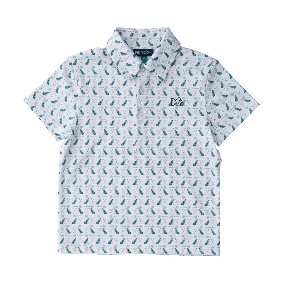 Prodoh Boys Short Sleeve Pro Performance Polo in Golf Print on White