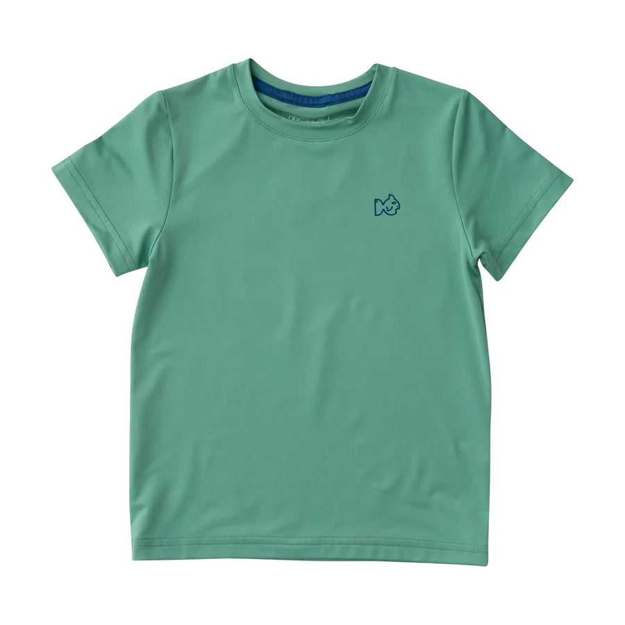 Prodoh Kids Pro Performance Short Sleeve Fishing T-shirt in Green Spruce Boy and his Lab Puppy