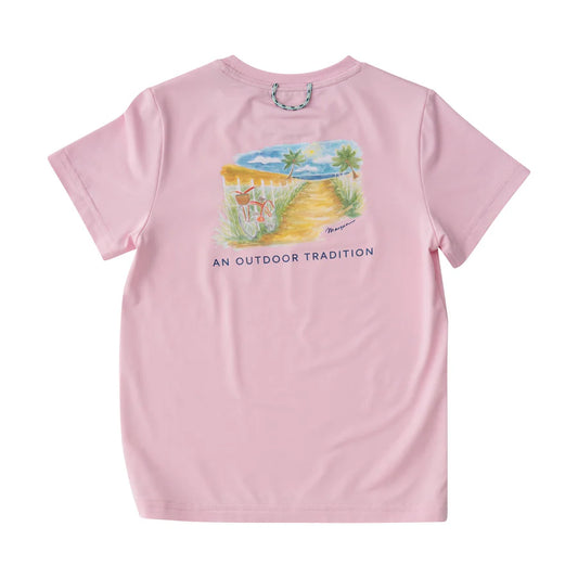 Prodoh Girls Pro Performance Short Sleeve Fishing T-shirt in Pink Lady Beach Bike Path