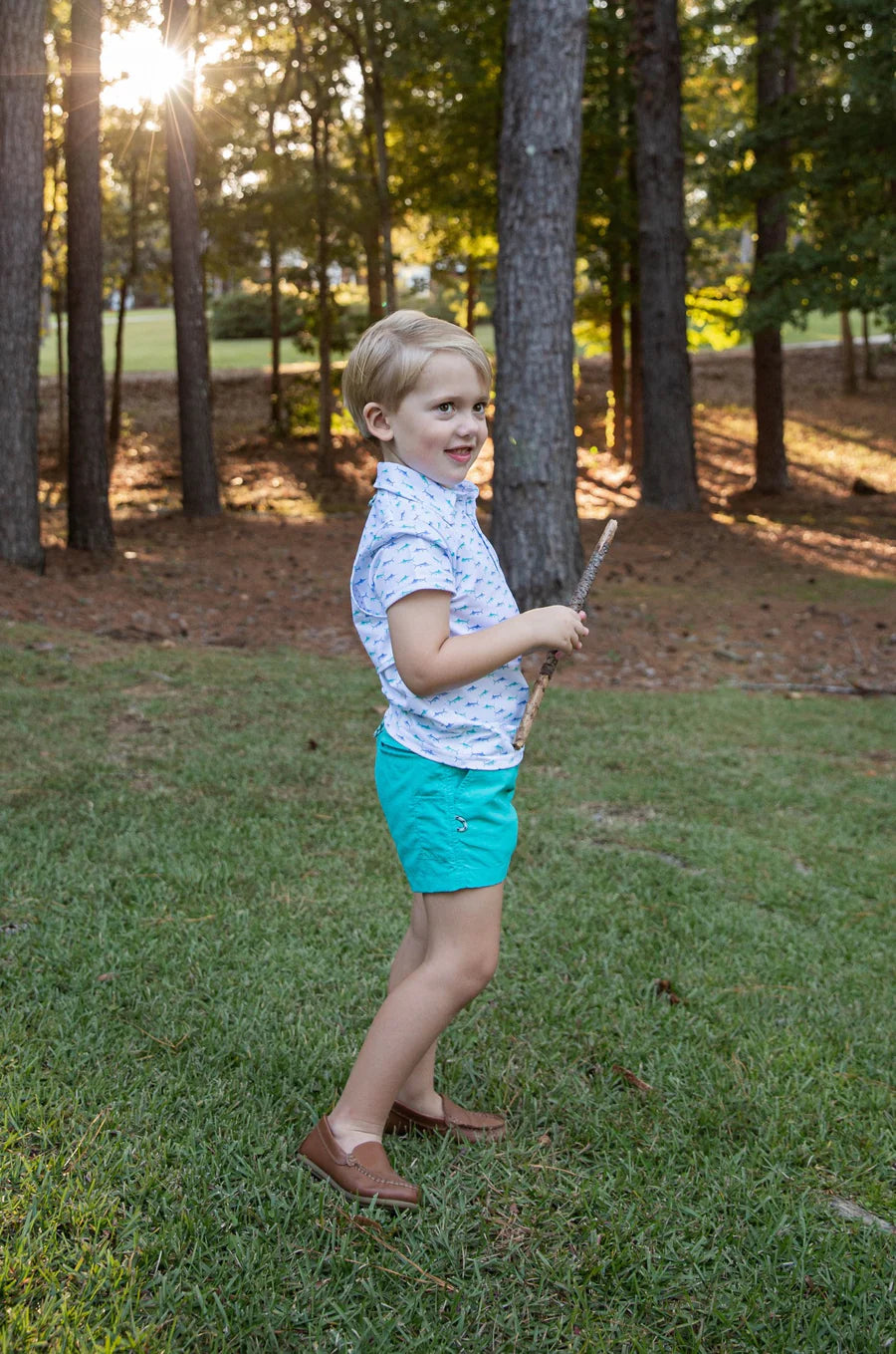 Prodoh Boys Short Sleeve Pro Performance Polo in Fish Print on White