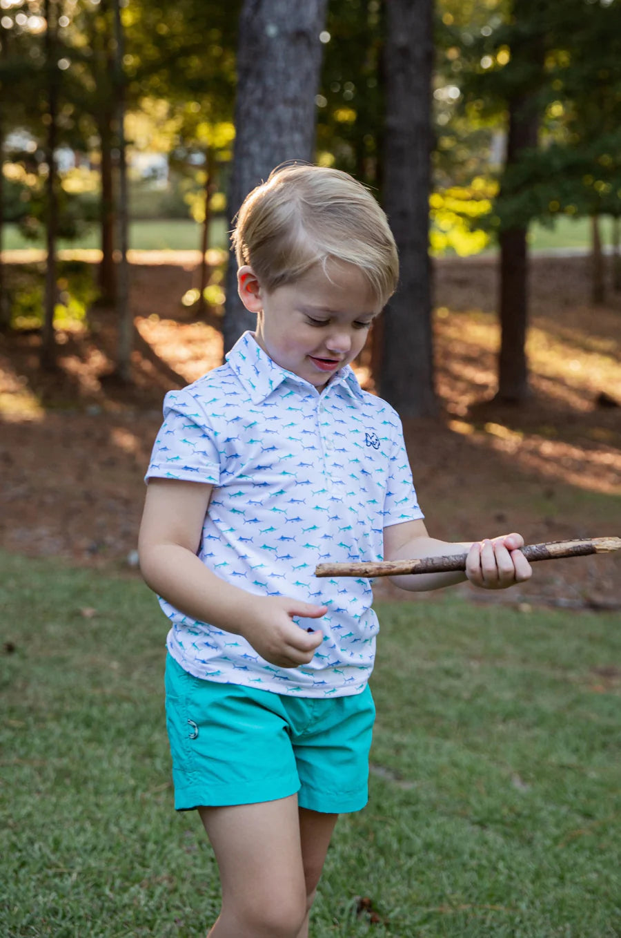 Prodoh Boys Short Sleeve Pro Performance Polo in Fish Print on White