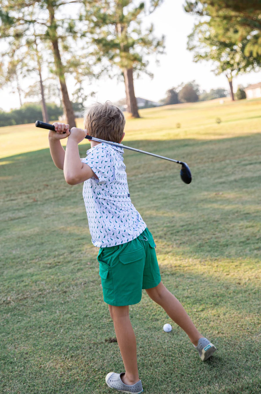 Prodoh Boys Short Sleeve Pro Performance Polo in Golf Print on White