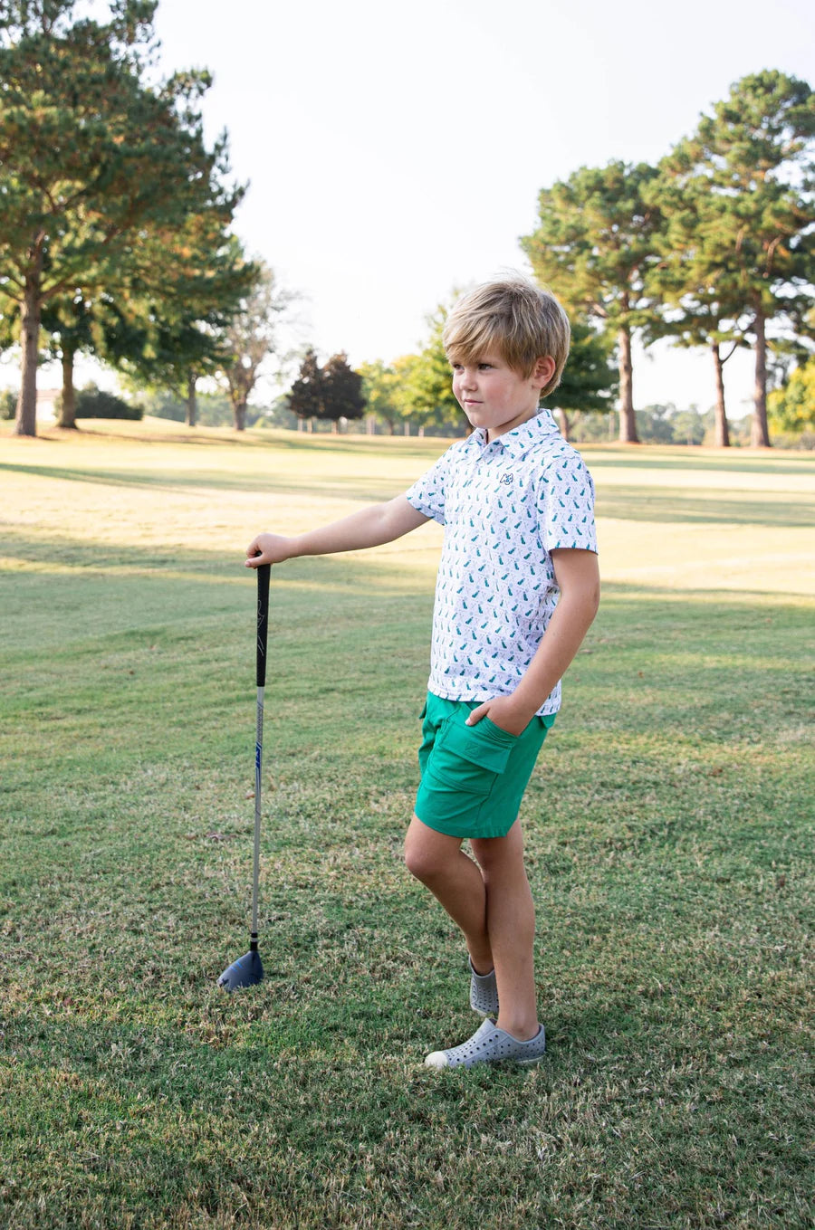 Prodoh Boys Short Sleeve Pro Performance Polo in Golf Print on White