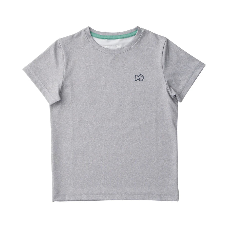 Prodoh Kid's Pro Performance Short Sleeve T-shirt in Heather Gray 50-yard line at Football Stadium