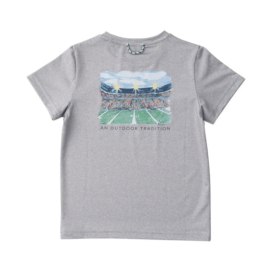 Prodoh Kid's Pro Performance Short Sleeve T-shirt in Heather Gray 50-yard line at Football Stadium