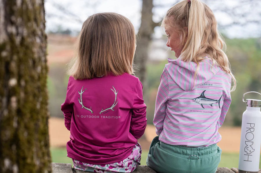 Prodoh Girls' Pro Performance Long Sleeve T-shirt in Raspberry Pink with Deer Antlers