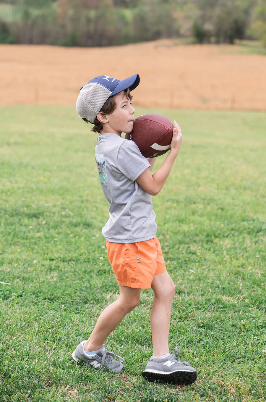 Prodoh Kid's Pro Performance Short Sleeve T-shirt in Heather Gray 50-yard line at Football Stadium