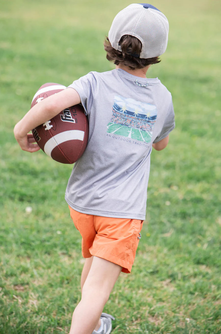Prodoh Kid's Pro Performance Short Sleeve T-shirt in Heather Gray 50-yard line at Football Stadium