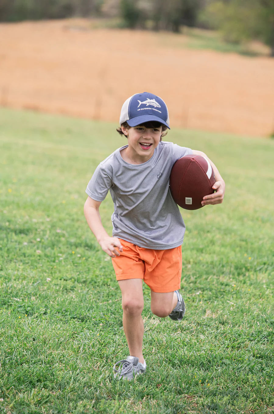 Prodoh Kid's Pro Performance Short Sleeve T-shirt in Heather Gray 50-yard line at Football Stadium