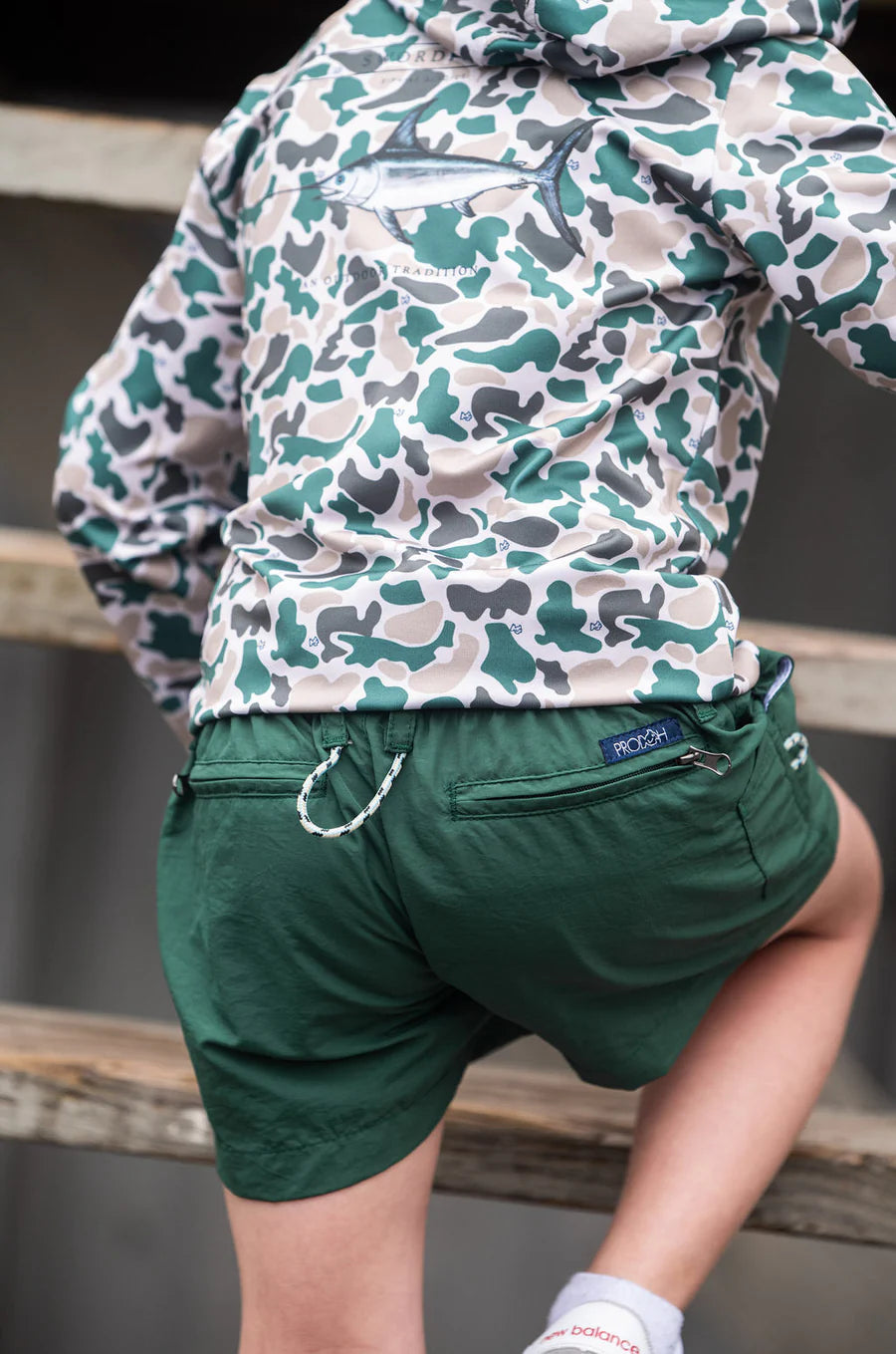 Prodoh Kid's Pro Performance Hoodie T-shirt in Break Point Camo with Swordfish