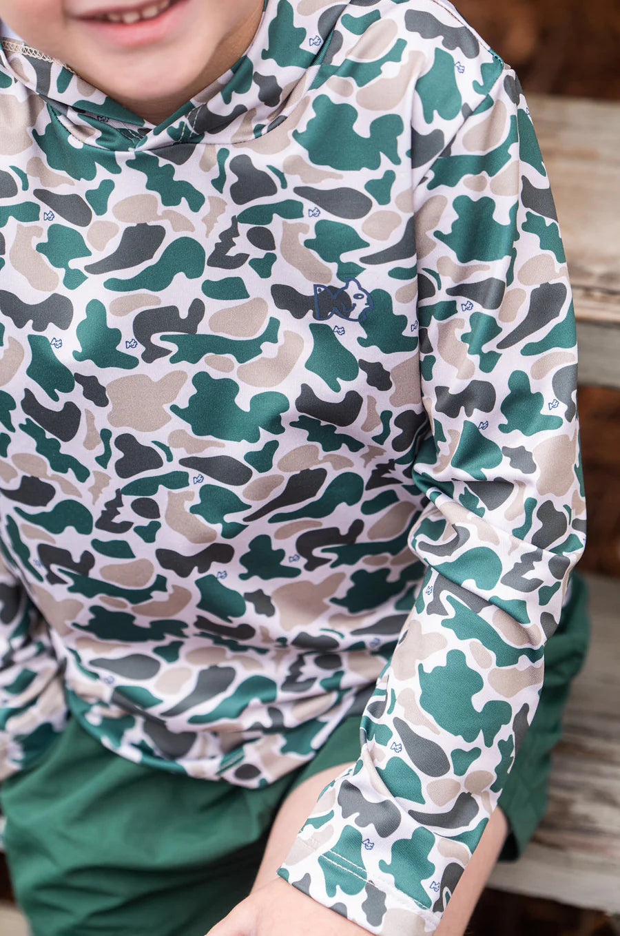 Prodoh Kid's Pro Performance Hoodie T-shirt in Break Point Camo with Swordfish