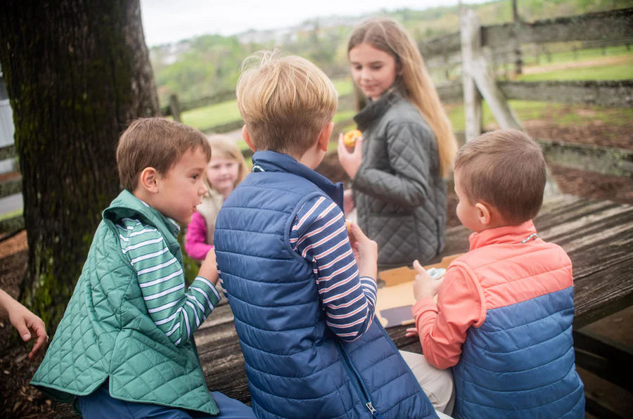 Prodoh Boys Long Sleeve Too Cool for School Cotton Polo in Dark Denim and Faded Orange Stripe