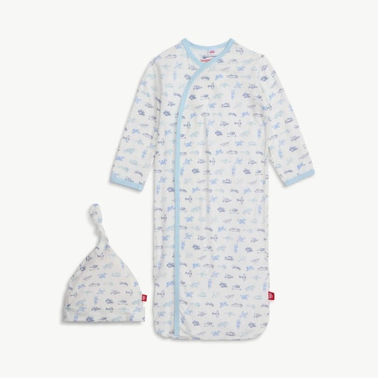 Magnetic me airplanes modal magnetic cozy sleeper gown + hat set